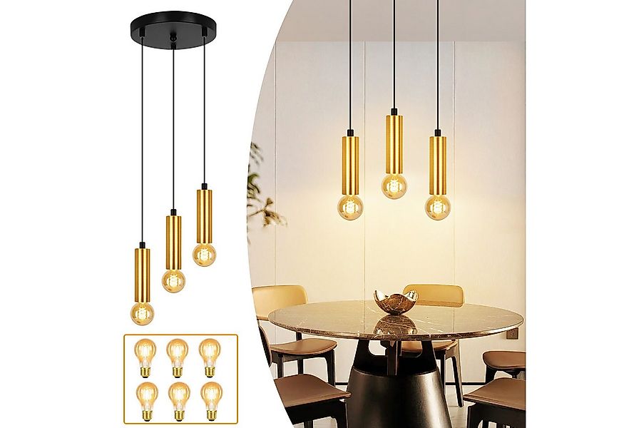 Nettlife Hängeleuchte Schwarz Gold E27 3 Flammig Esstisch Pendelleuchte Ind günstig online kaufen