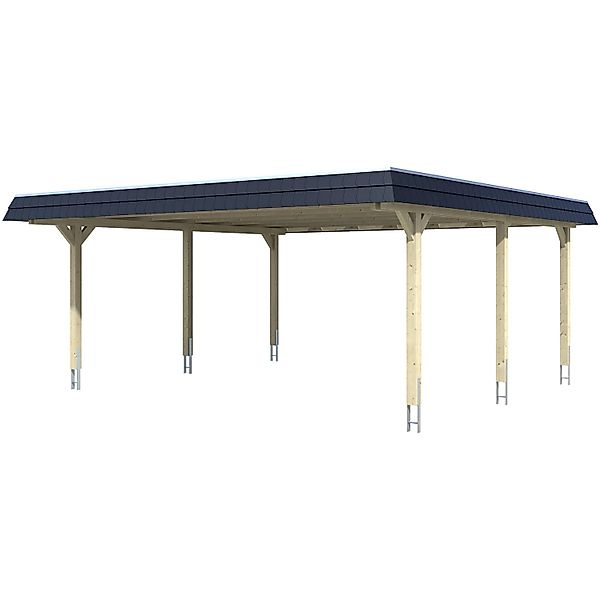 Skan Holz Doppelcarport Wendland Nussbaum 630 x 637 cm EPDM-Dach Blende Sch günstig online kaufen