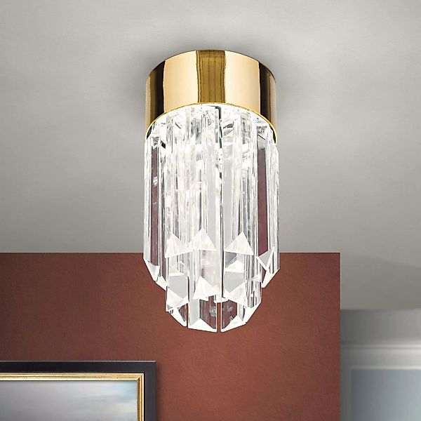 LED-Deckenleuchte Prism, Kristallglas, Ø10cm, gold günstig online kaufen