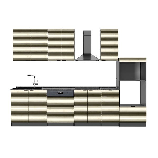 Vicco Fame-Line Küchenzeile Eiche Paneel/Anthrazit 300 cm mit HochschrankAP günstig online kaufen