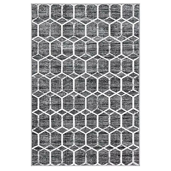 Rechteckiger Teppich Grau mit geometrischem Muster Cremefarben günstig online kaufen