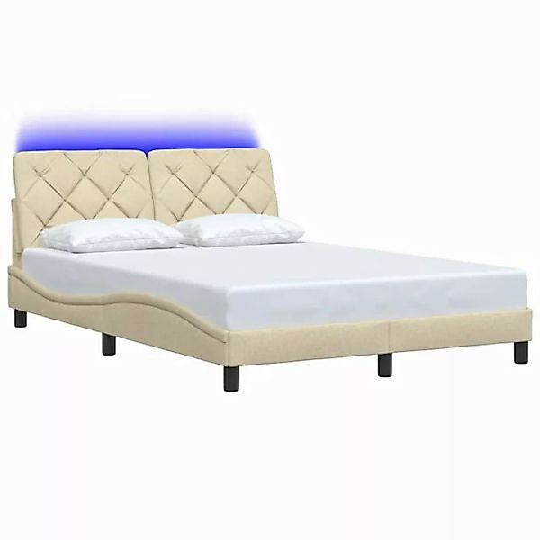 vidaXL Bett Bettgestell mit LED ohne Matratze Creme 120x200 cm Stoff günstig online kaufen