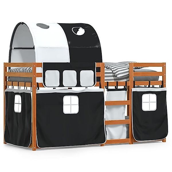 vidaXL Etagenbett, Doppelstockbett mit Vorhängen Weiß & Schwarz 75x190 cm K günstig online kaufen