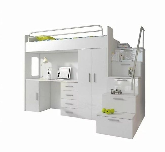JVmoebel Hochbett Kinderzimmer Doppelstockbett Weiß Tisch Schrank Multifunk günstig online kaufen