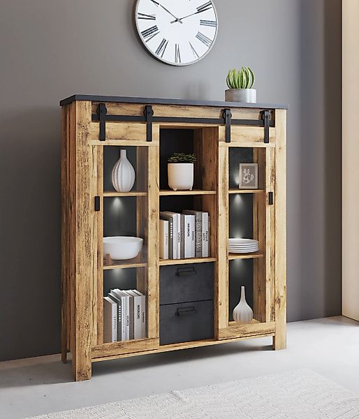 Home affaire Highboard "York, moderner Hochschrank, Vitrine in Hunton Oak, günstig online kaufen