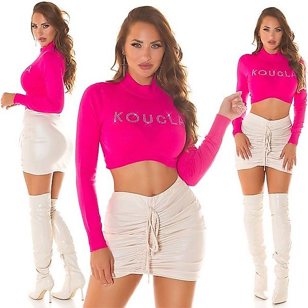 Koucla Stehkragenpullover Crop Top Feinstrick Pullover bauchfrei Pink mit S günstig online kaufen