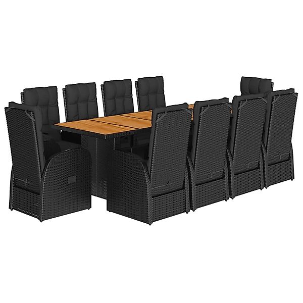 vidaXL 11-Tlg Garten-Essgruppe mit Kissen Schwarz Poly Rattan 3277650 günstig online kaufen