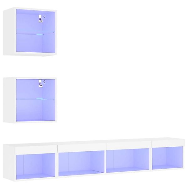 vidaXL 5-Tlg Wohnwand mit LED-Beleuchtung Weiß Holzwerkstoff 3216697 günstig online kaufen