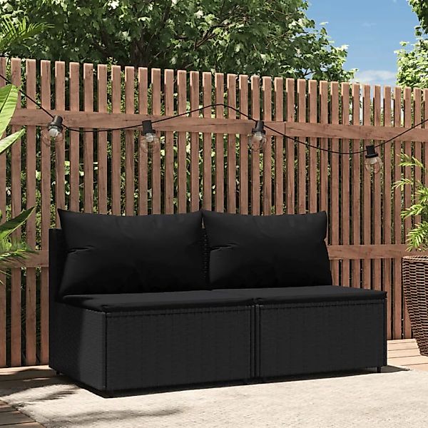 Vidaxl Garten-mittelsofas Mit Kissen 2 Stk. Schwarz Poly Rattan günstig online kaufen