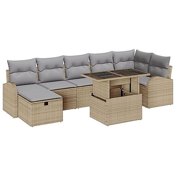 vidaXL Loungesofa 8-teiliges Garten Sofa Set mit Kissen Beige Poly Rattan, günstig online kaufen