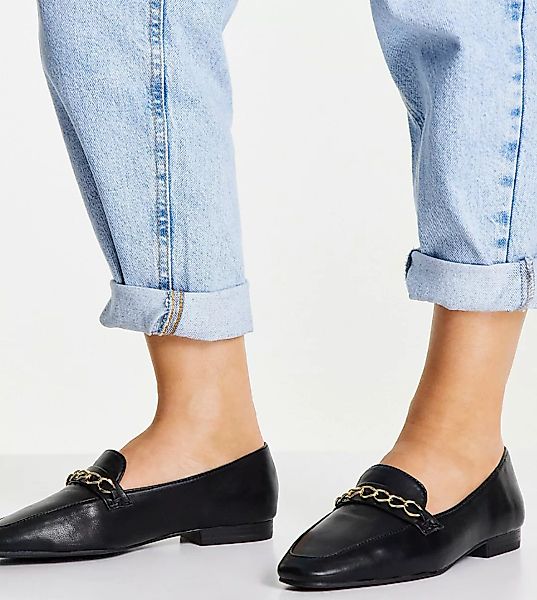 ASOS DESIGN Wide Fit – Mingle – Loafer mit Kettendetail in Schwarz, weite P günstig online kaufen