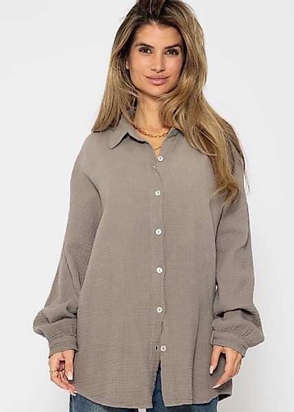 SASSYCLASSY Langarmbluse Oversize Musselin Bluse Damen günstig online kaufen
