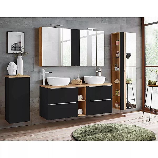 Badmöbel Komplet-Set mit Doppel-Waschplatz inkl. 2 Aufsatzwaschbecken TOSKA günstig online kaufen