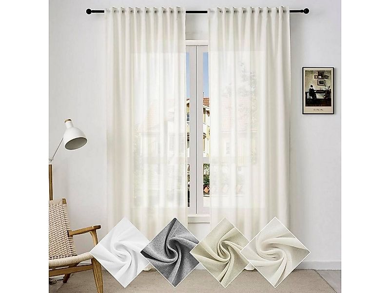 Woltu Gardine (2 St), Kräuselband, halbtransparent, Vorhänge Leinenoptik günstig online kaufen