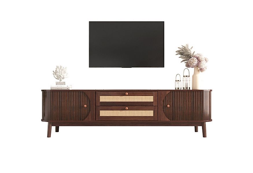 Celya TV-Schrank TV Board mit Türen und Schubladen, TV-Ständer mit Rattanse günstig online kaufen