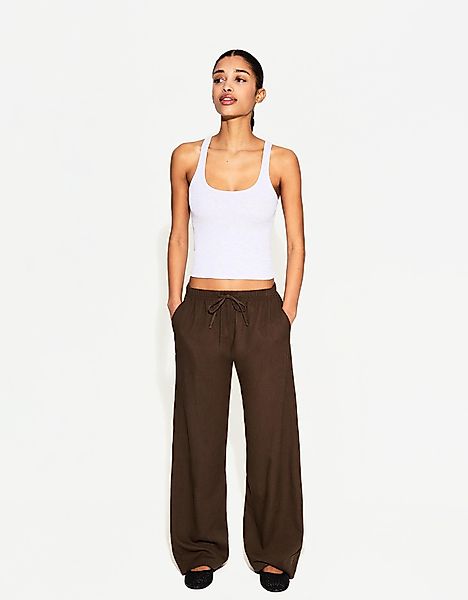 Bershka Hose Mit Leinen Und Gummizugbund Damen 10-12 Braun günstig online kaufen