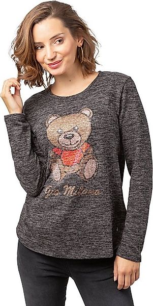 Gio Milano Rundhalspullover G25-7621 Cosy Pullover mit Teddy-Print aus Stra günstig online kaufen