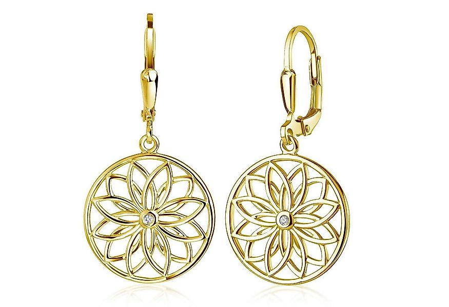 Materia Paar Ohrhänger Damen Gold Blume Mandala Zirkonia SO-503, Sterlingsi günstig online kaufen