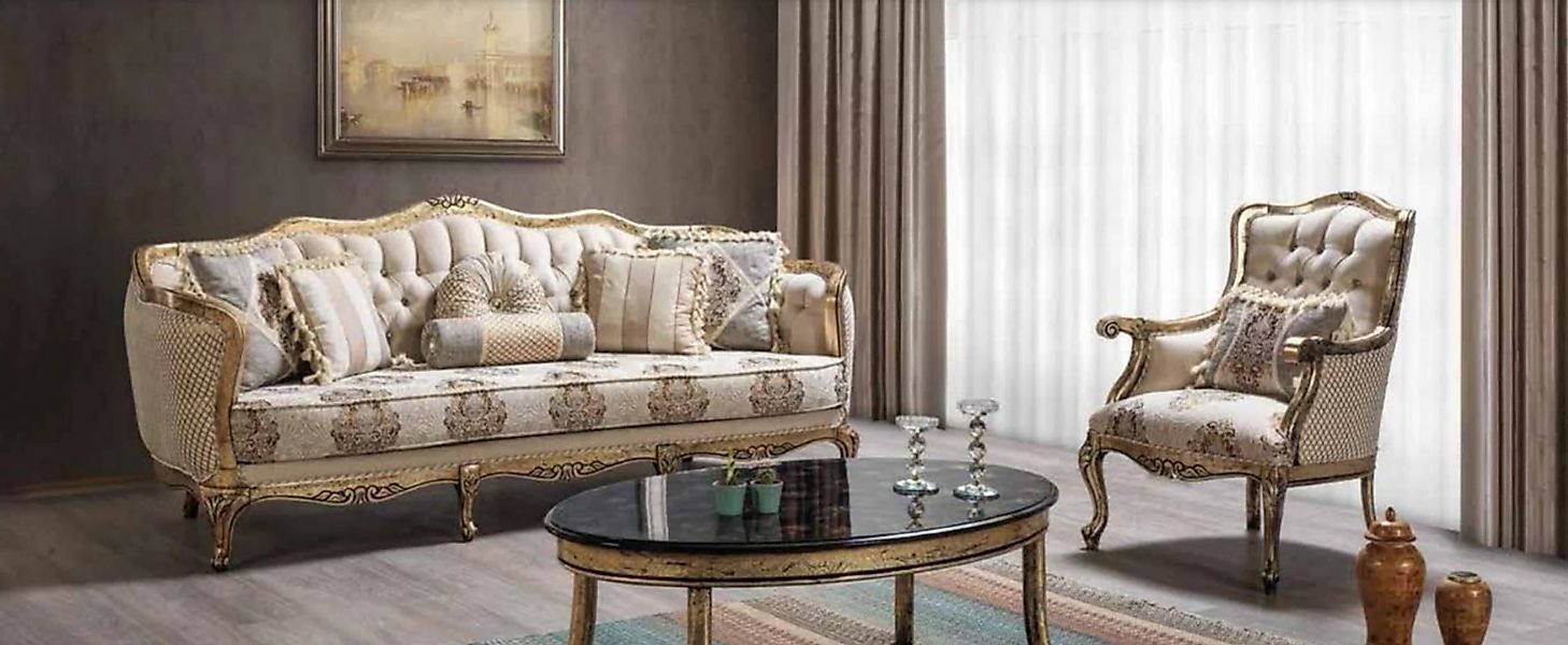 JVmoebel Sofa Sofagarnitur 3+1 Sitzer Sofa Sitz Stoff Sessel Barock Wohnzim günstig online kaufen