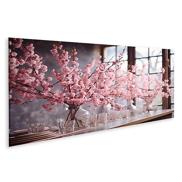 islandburner Leinwandbild Tisch mit rosa Sakura günstig online kaufen