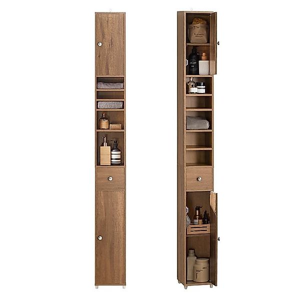 SoBuy Hochschrank mit 5 Fächern und 1 Schublade Holz Natur BZR34-PF günstig online kaufen