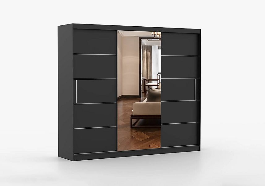 imoebel24 Schwebetürenschrank ALBA I 250 cm - Schwarz Matt / Schwarz Matt günstig online kaufen