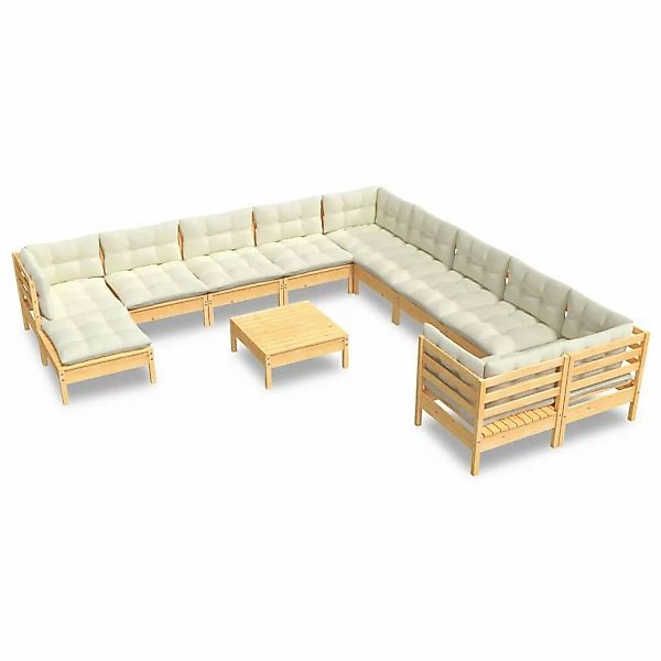 vidaXL 12-tlg Garten-Lounge-Set mit Creme Kissen Kiefernholz Modell 3 günstig online kaufen