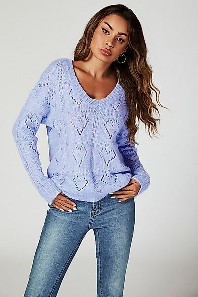 FS Collection Strickpullover Damen Strickpullover mit Herzmuster und weiter günstig online kaufen