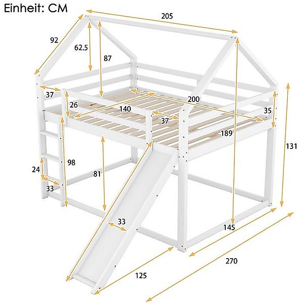 Ulife Etagenbett Doppelbett Kinderbett, Hausform mit Sicherheitszaun, 140x2 günstig online kaufen