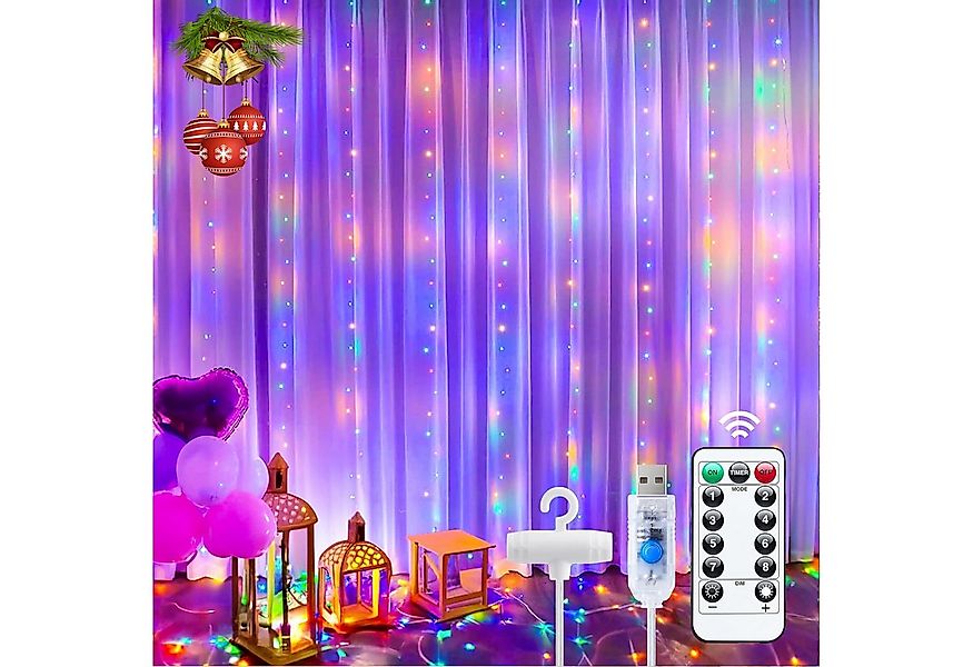 Qualra LED-Lichtervorhang 100/200/300LEDs 8 Modi Lichtervorhang Fenster Inn günstig online kaufen