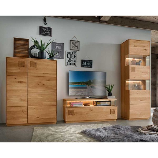 Moderne Wohnwand Wildeiche geölt 209 cm hoch (dreiteilig) günstig online kaufen