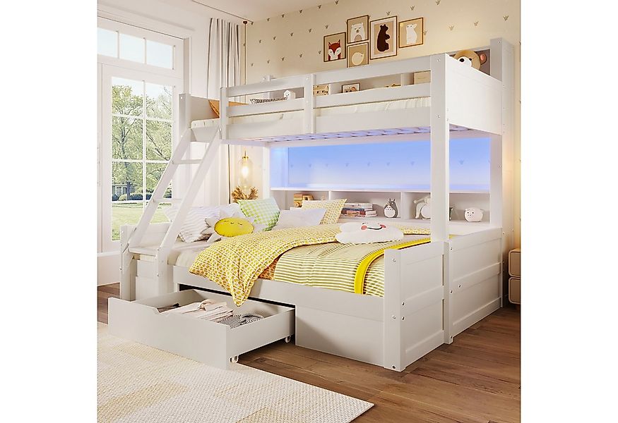 Merax Etagenbett 90x200cm/140x200cm mit LED-Lichtleiste (1-St., Jugendbett günstig online kaufen
