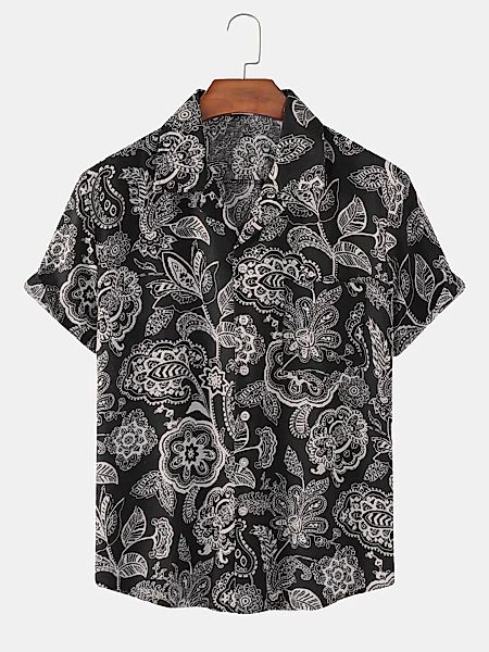 Mens Retro Ethnic Blumendruck Light Casual Kurzarm Shirts günstig online kaufen
