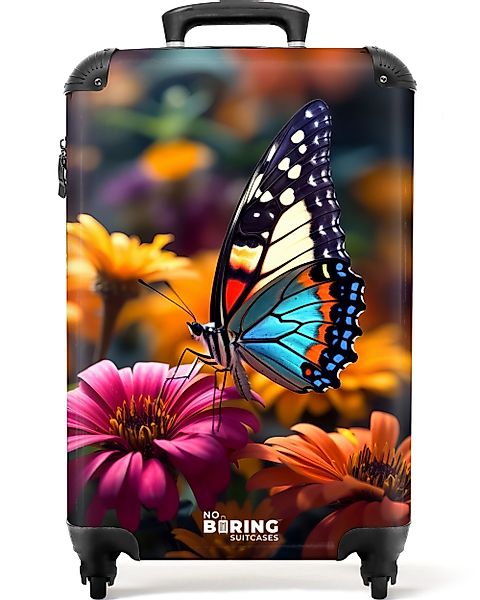 NoBoringSuitcases.com© Hartschalen-Trolley Schmetterling auf bunten Blumen günstig online kaufen