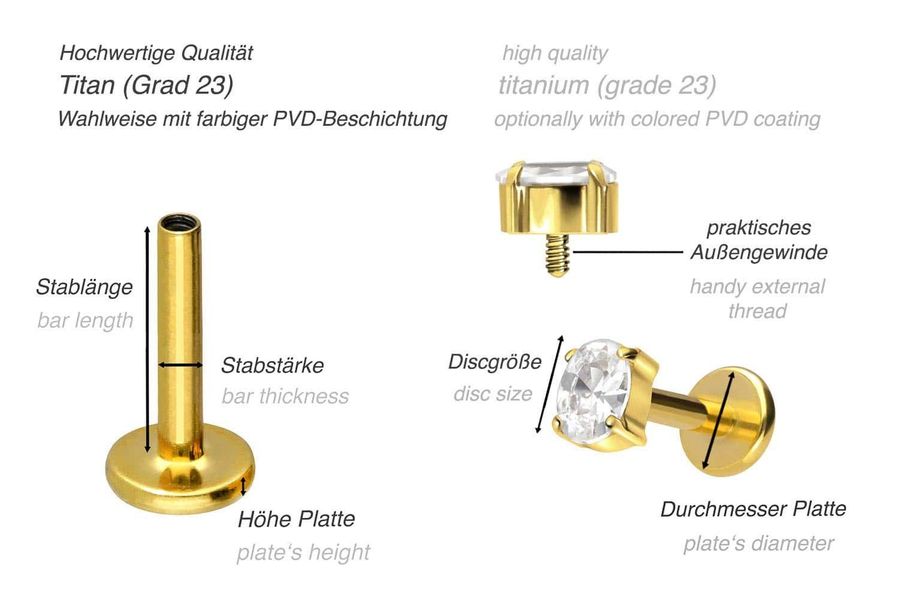 PIERCINGLINE Piercing-Set Titan Labret mit Innengewinde günstig online kaufen