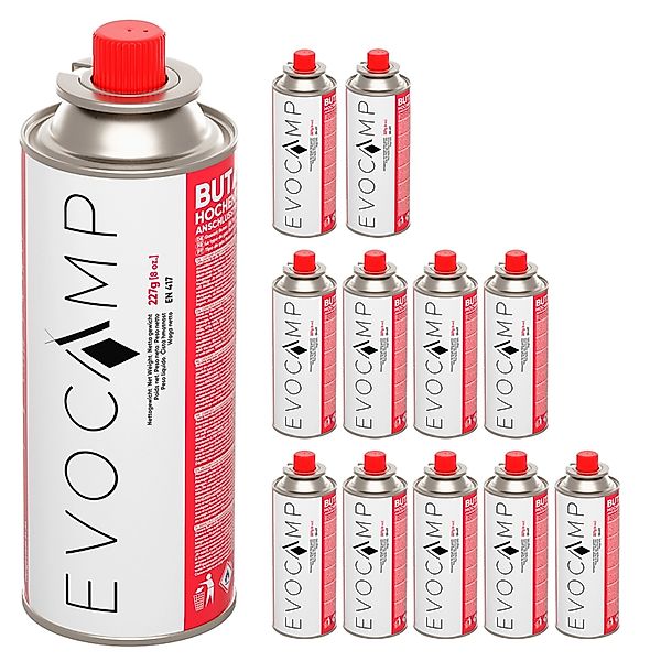 Evocamp Butan 12 Stück Gaskartusche 227g für Campingkocher Gasheizung und U günstig online kaufen