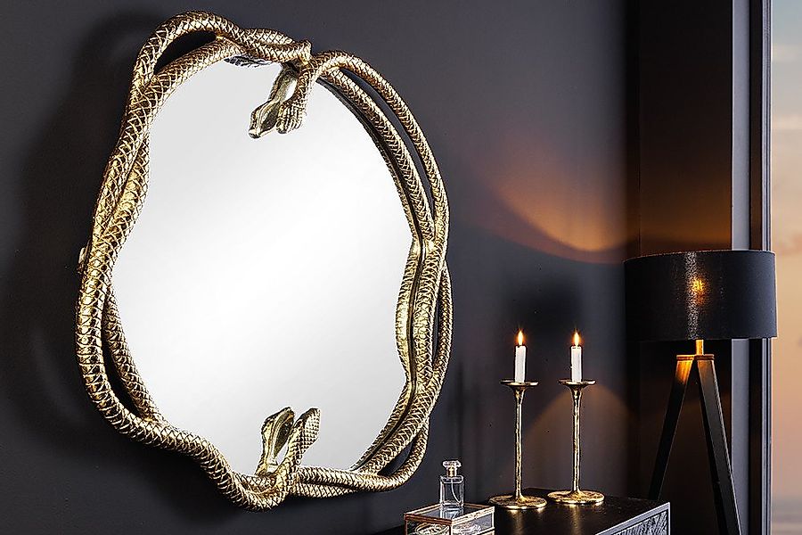riess-ambiente Wandspiegel SNAKE L 50cm gold Metall - runder Spiegel mit Sc günstig online kaufen