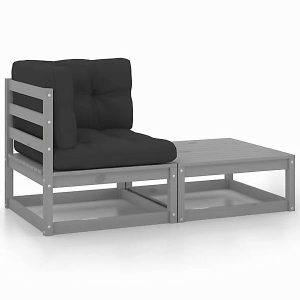 2-tlg. Garten-lounge-set Mit Kissen Grau Massivholz Kiefer günstig online kaufen