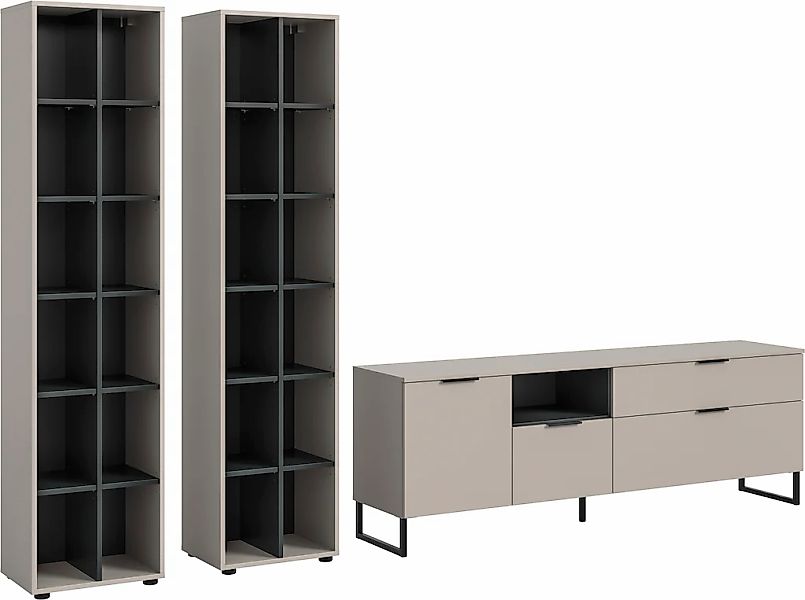 INOSIGN Wohnwand "ADIO, Breite 305 cm, 3-teiliges Set, mit Metall-Kufenfüße günstig online kaufen