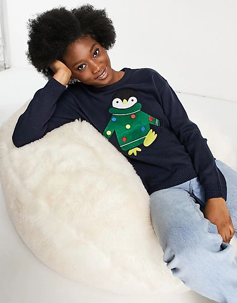 Brave Soul – Weihnachtspullover mit Pinguindesign-Blau günstig online kaufen