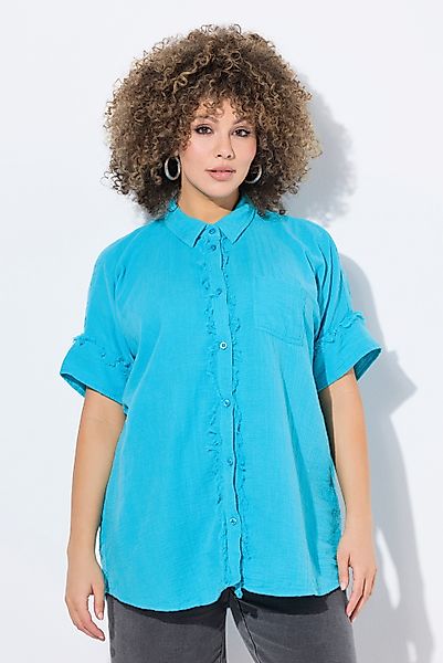 Ulla Popken Longbluse Musselin-Bluse Oversized Fransen günstig online kaufen