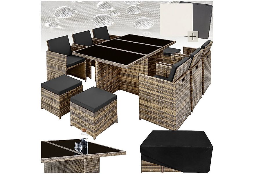 tectake Sitzgruppe Rattan Sitzgruppe, (Set., 12-tlg), Umklappbare Rückenleh günstig online kaufen