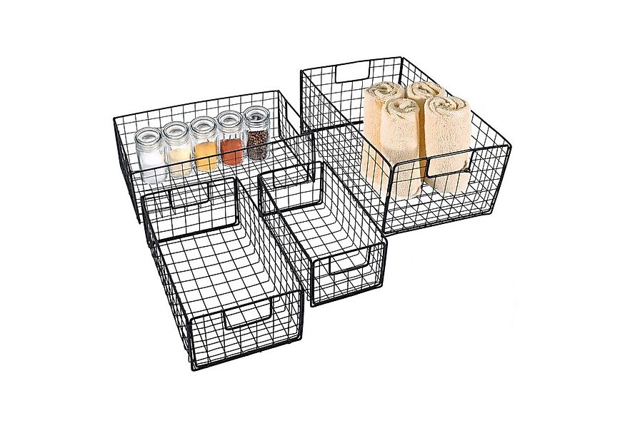 Spetebo Aufbewahrungskorb Metall Gitterkorb rechteckig schwarz mit Griffen günstig online kaufen