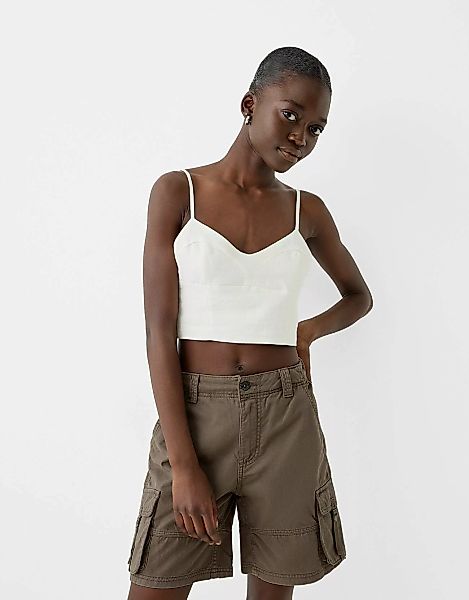 Bershka Cargo-Bermudas Mit Bändern Damen L Khaki günstig online kaufen