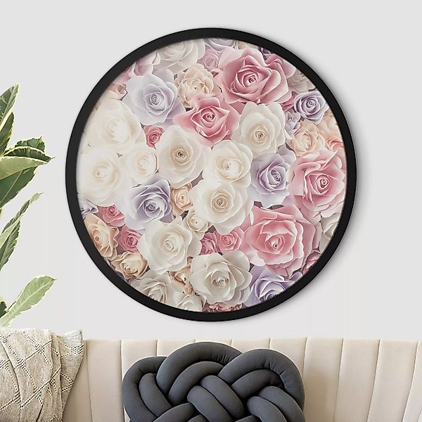 Rundes Bild mit Rahmen Pastell Paper Art Rosen günstig online kaufen