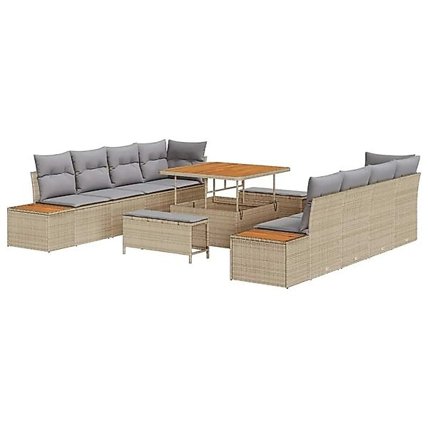 vidaXL Gartensofa-set mit Kissen mit Speicher 11-Tlg Beige Poly-Rattan 3364 günstig online kaufen