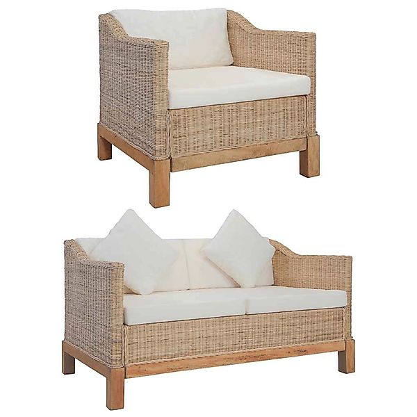 vidaXL 2-Tlg Sofagarnitur mit Kissen Natur Rattan 278614 günstig online kaufen