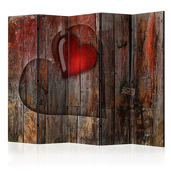 5-teiliges Paravent - Heart On Wooden Background Ii [room Dividers] günstig online kaufen
