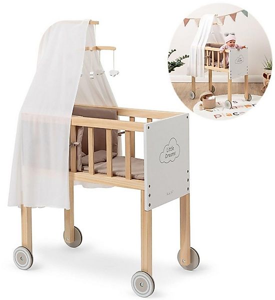 ELLA & PIET® Puppenbett Großer Puppen-Stubenwagen DREAMY aus Holz mit Himme günstig online kaufen