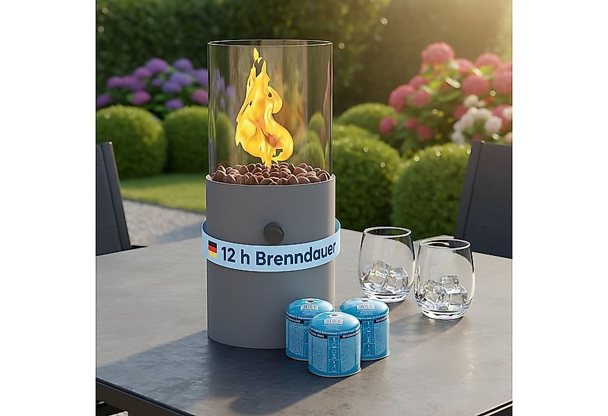 TOM Echtfeuer-Dekokamin Tischkamin Gas mit 3x 190g Kartuschen, 12h Brenndau günstig online kaufen